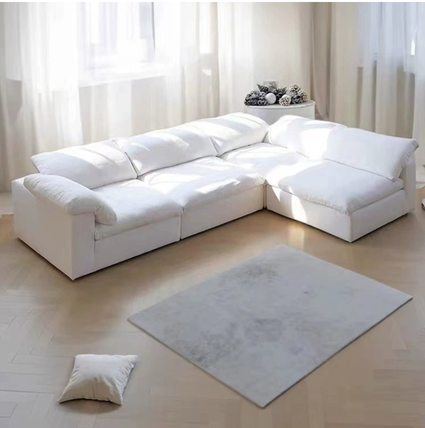 High-Density Sponge Sofa with Vacuum Packaging, Cream Velvet Upholstery, Antique Design, Small Space Friendly