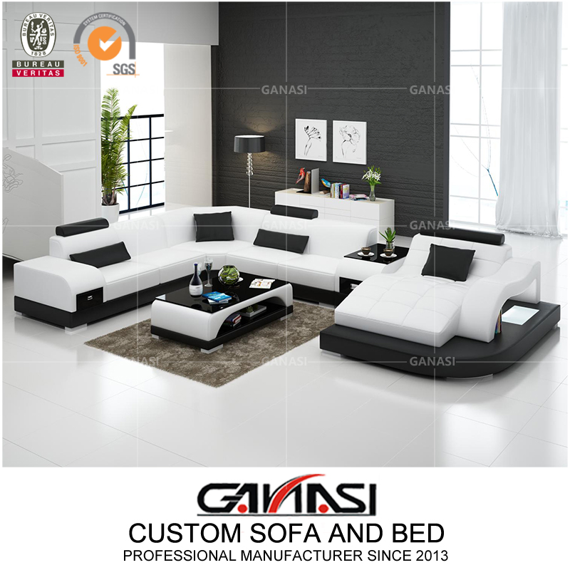 Italian Sectional Sofa 7 Piece Home Leather Chesterfield Sofa with Side Table