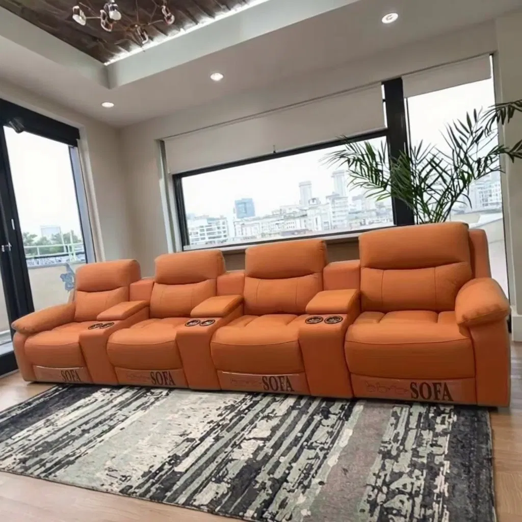 Modern Luxury Genuine Leather Wood Sofa Set Sectional Modular L-Shaped Corner Adjustable Height Living Room