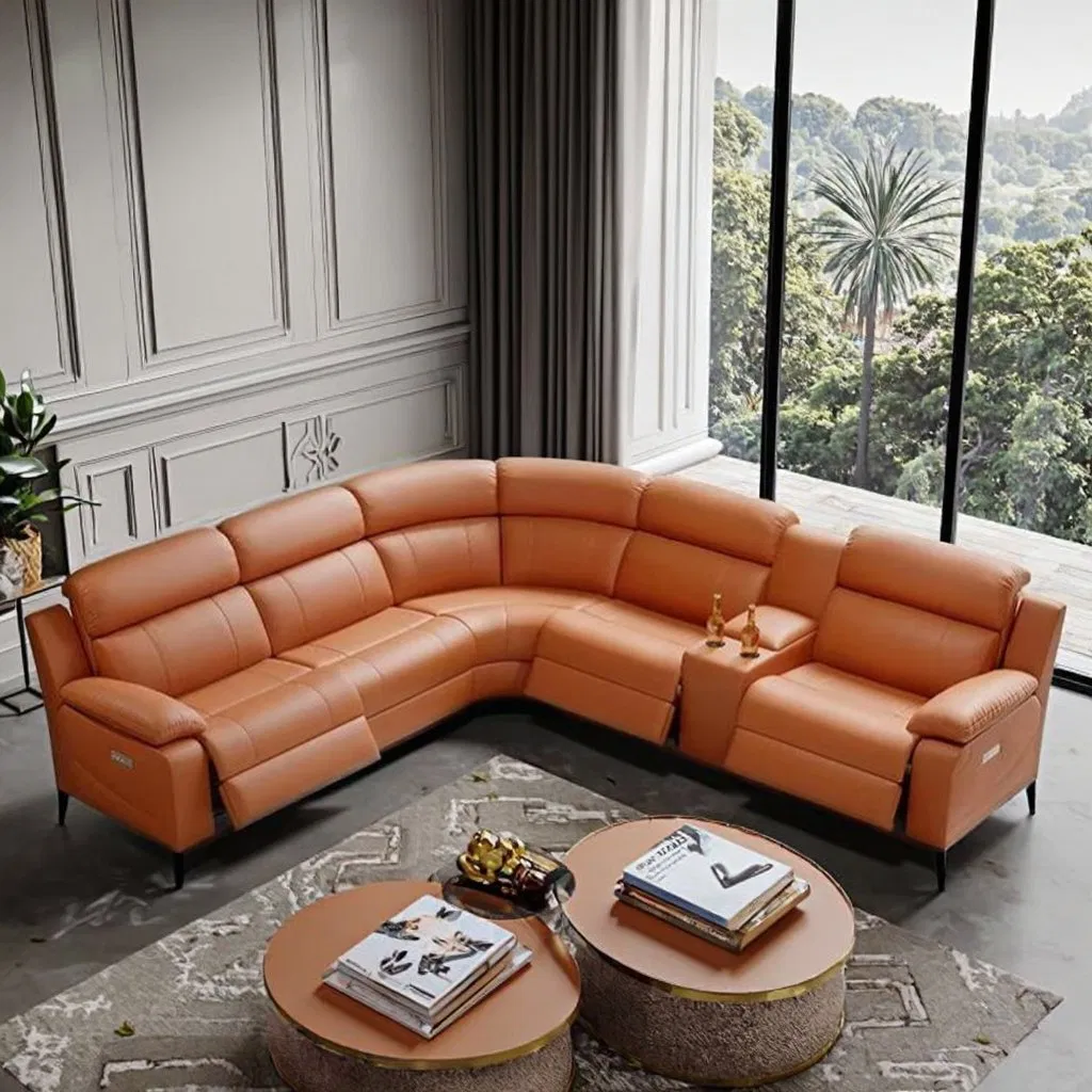 Customised Comfortable Soft Leather Luxury L-Shaped Sectional Living Room Cinema Sofa Couch Modular Recliner Sofa Set Furniture