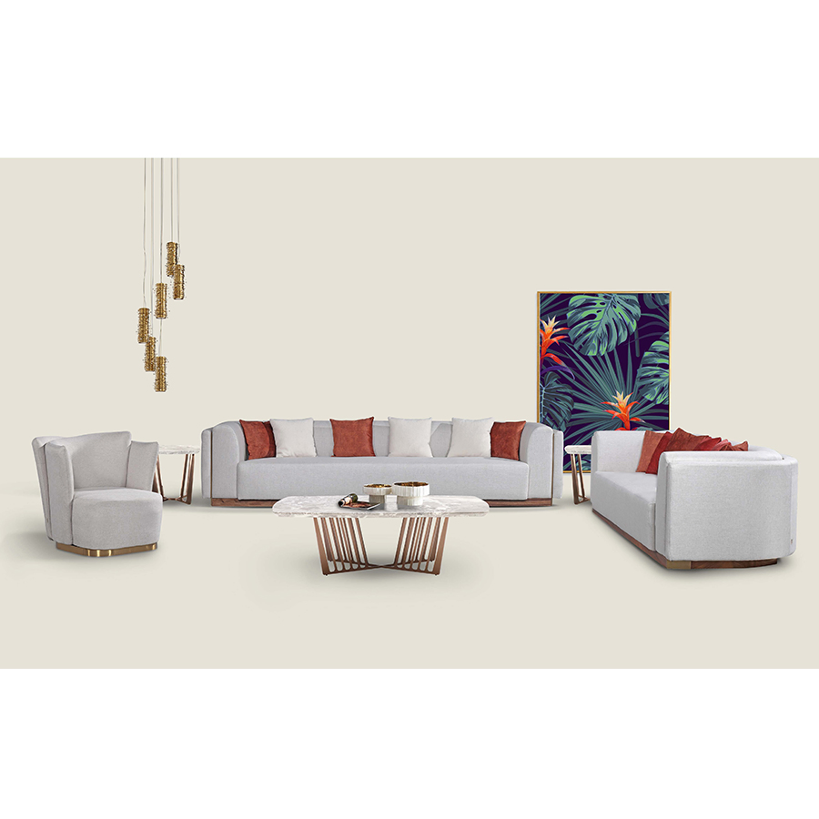 Zhida Home Furniture Round Modern Sectional Sofa Curved Design Fabric Italian Design Luxury Sofa Set Villa Living Room Metal Leg 1 2 3 Seater Leisure Sofa