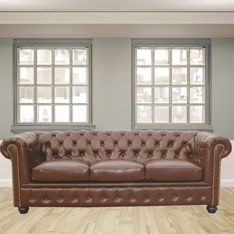 Huayang Leather Living Room Set Modern Leather Elegant Upholstered Sofa Chesterfield Sofa