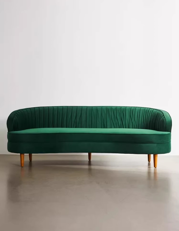 Modern French Style Velvet Fabric Upholstery Wooden Armchair Living Room Three Seat Chesterfield Curved Sofa