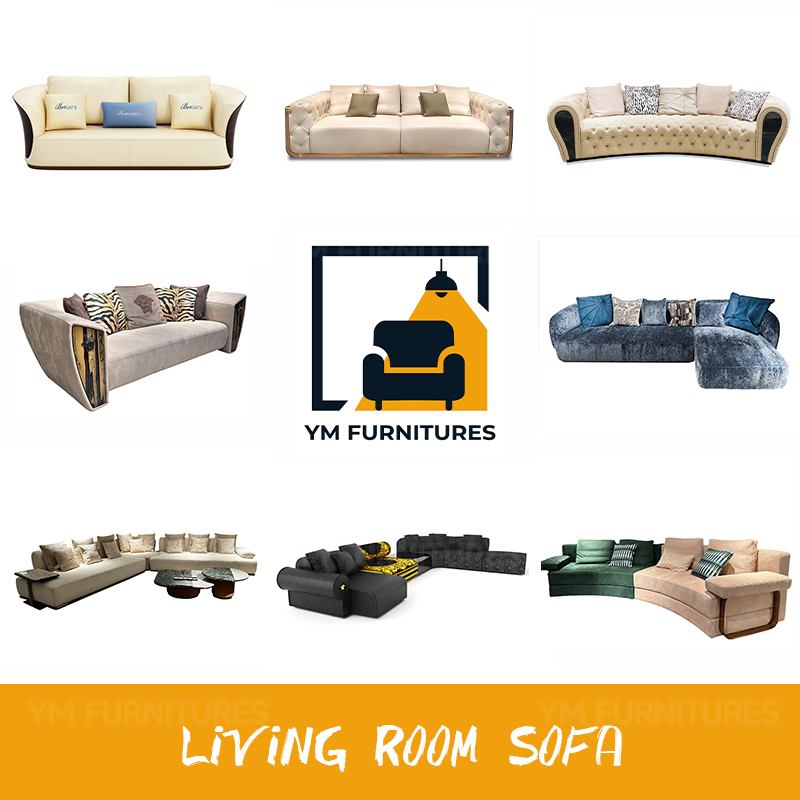 Modern Living Room Furniture Arc-Shaped Indoor Lounge Suite Buckle Fashion Leather Sofa Set