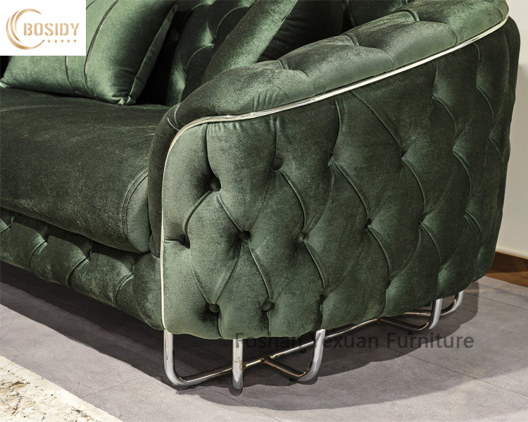 Modern Home Living Room Furniture Chesterfield Velvet Fabric Sectional Sofa Set