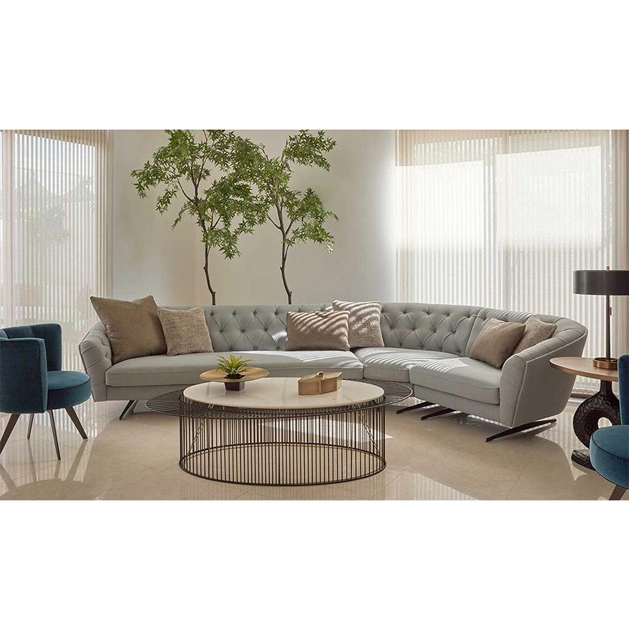 Zhida Home Furniture Round Modern Sectional Sofa Curved Design Fabric Italian Design Luxury Sofa Set Villa Living Room Metal Leg 1 2 3 Seater Leisure Sofa