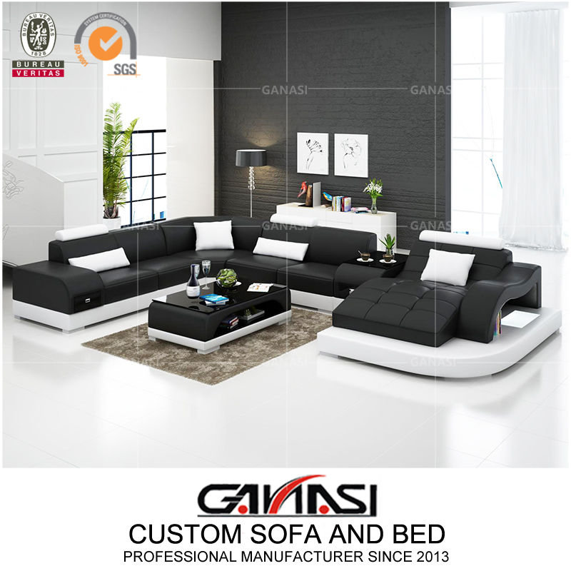 Italian Sectional Sofa 7 Piece Home Leather Chesterfield Sofa with Side Table