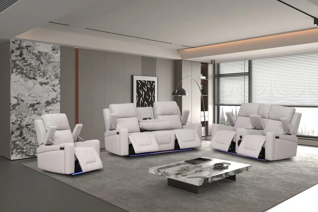 Multi-Functinal Power Reclining Sofa with LED Lamp /Storage Box /Wireless Bluetooth Speaker /Wireless Charger