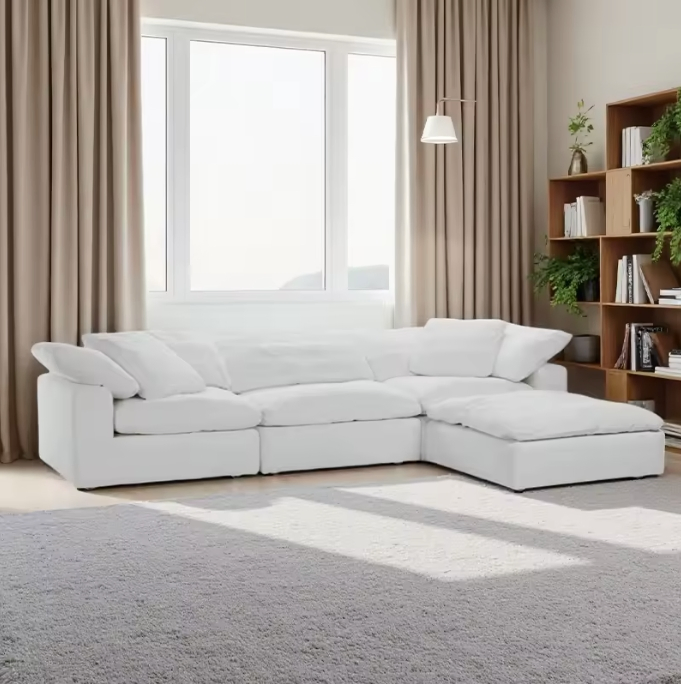 High-Density Sponge Sofa with Vacuum Packaging, Cream Velvet Upholstery, Antique Design, Small Space Friendly