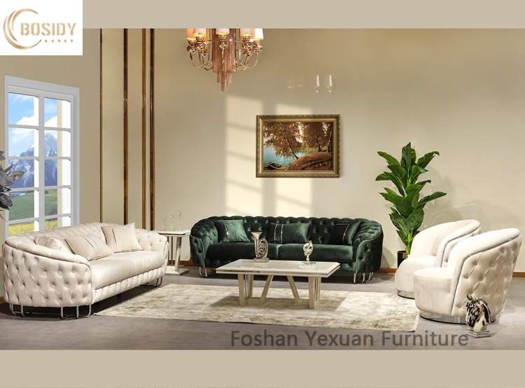 Modern Home Living Room Furniture Chesterfield Velvet Fabric Sectional Sofa Set