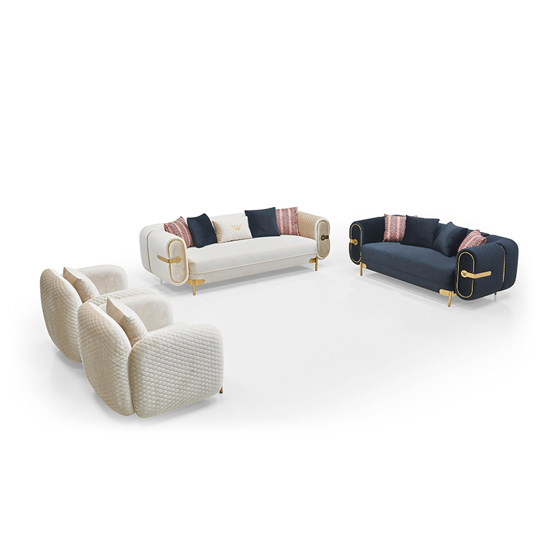 Living Room Hot Sale Light Luxury Velvet Fabric Sofa with Metal Feet