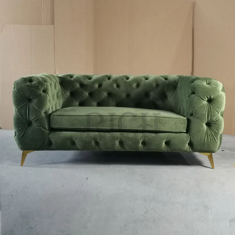 Italy Luxury Furniture Sofa 2 Seat Loveseat Velvet Fabric Chesterfield Sofa
