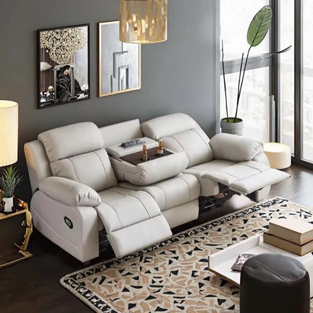 Modern Luxury Genuine Leather Wood Sofa Set Sectional Modular L-Shaped Corner Adjustable Height Living Room