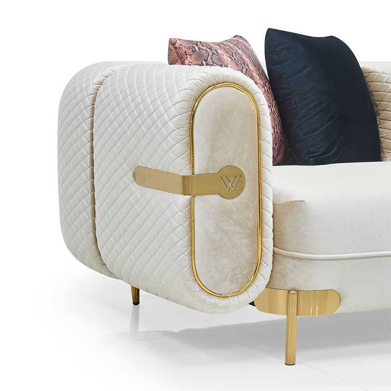 Living Room Hot Sale Light Luxury Velvet Fabric Sofa with Metal Feet