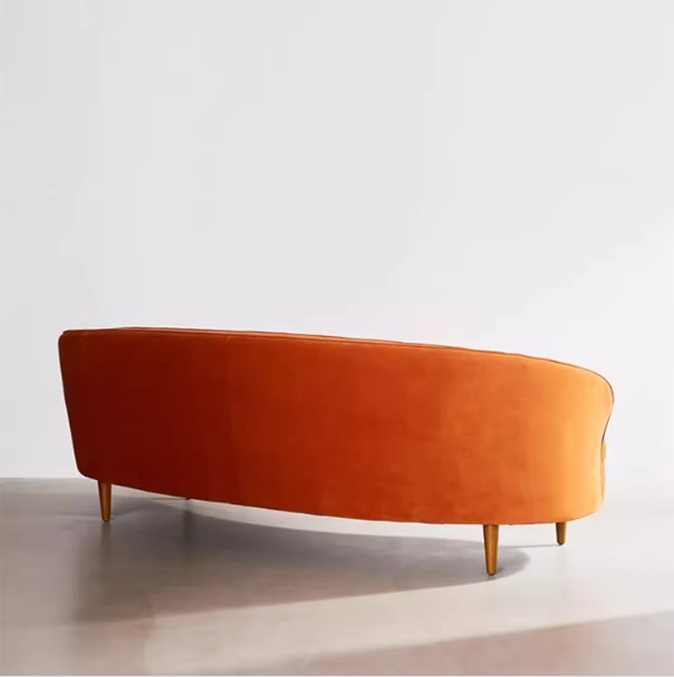 Modern French Style Velvet Fabric Upholstery Wooden Armchair Living Room Three Seat Chesterfield Curved Sofa