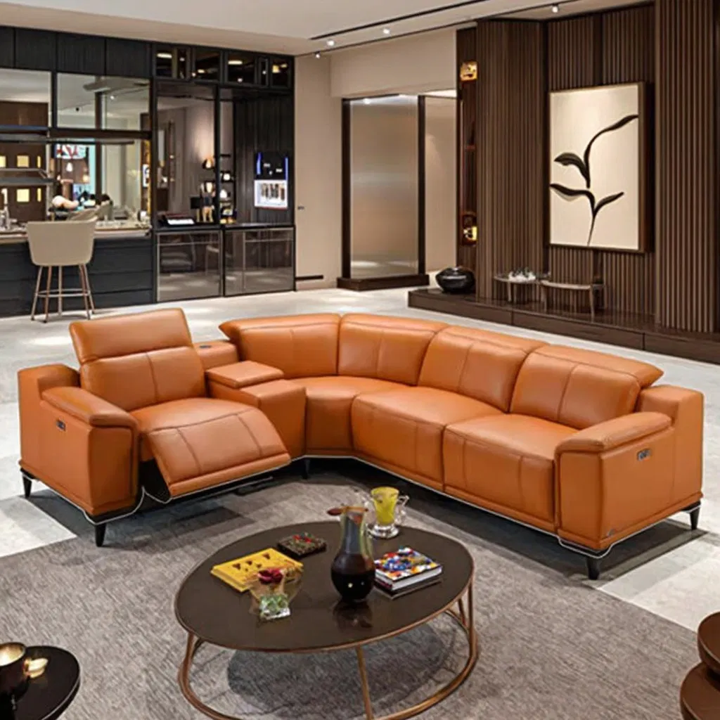 Customised Comfortable Soft Leather Luxury L-Shaped Sectional Living Room Cinema Sofa Couch Modular Recliner Sofa Set Furniture