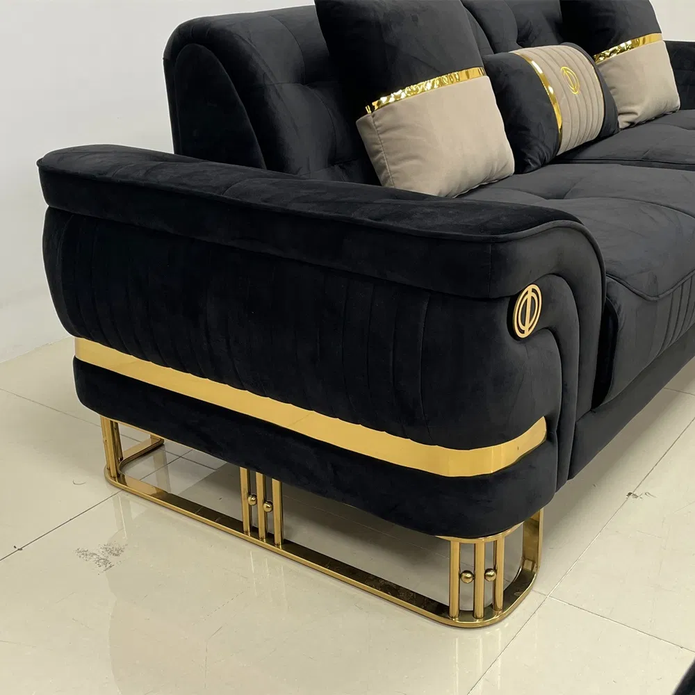 Customized Living Room Sofa Furniture Modern Luxury Design 1 2 3 Seater Velvet Fabric Sofa Couch with Golden Legs