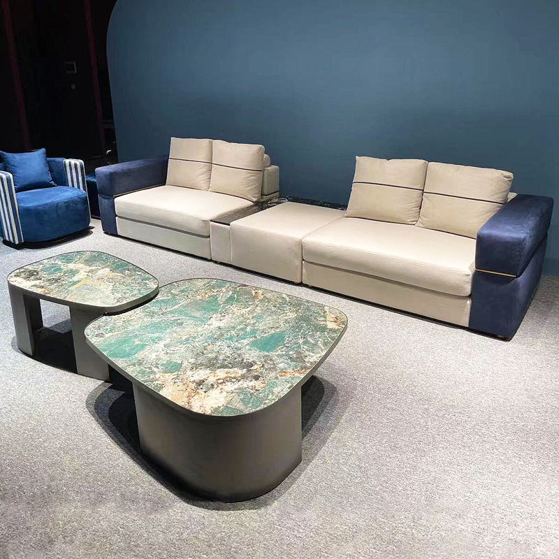 Luxury Living Room Sofas with Marble Italian Genuine Leather Sectional Sofa Set Furniture Leather Sofa Modern