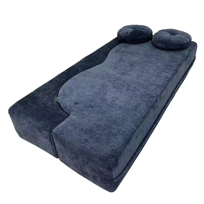 Contemporary Wave Edge Convertible Loveseat Blue Teddy Fabric