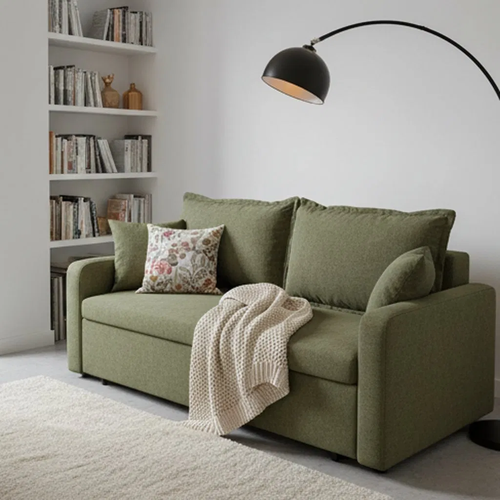 Modern Olive Armrest Adjustable 2 Seater Storage Sofa Bed Sleeper Sofa for Small Living Room