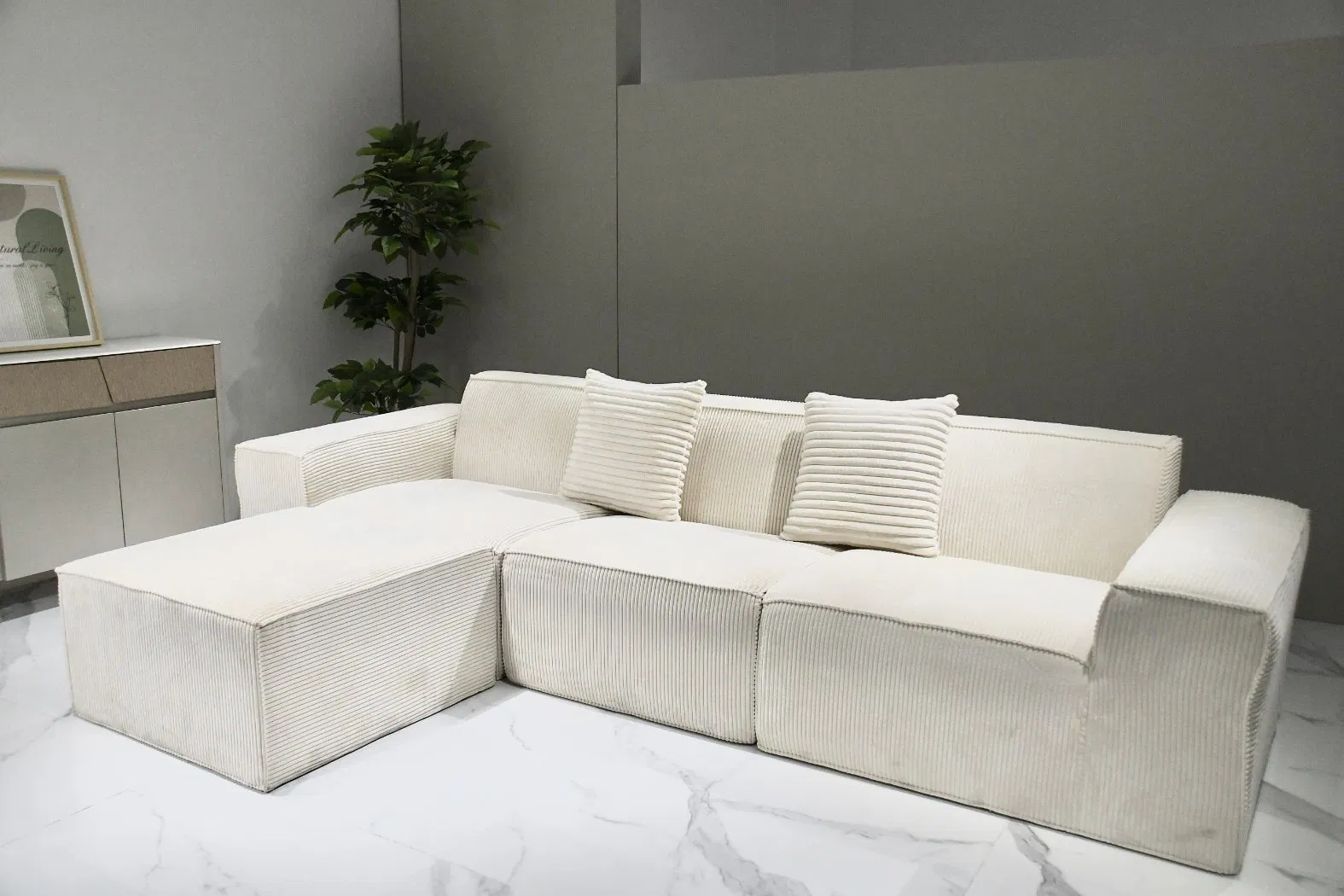 Flannelette Living Room Home Furniture L-Shaped Sofa in Modern Design