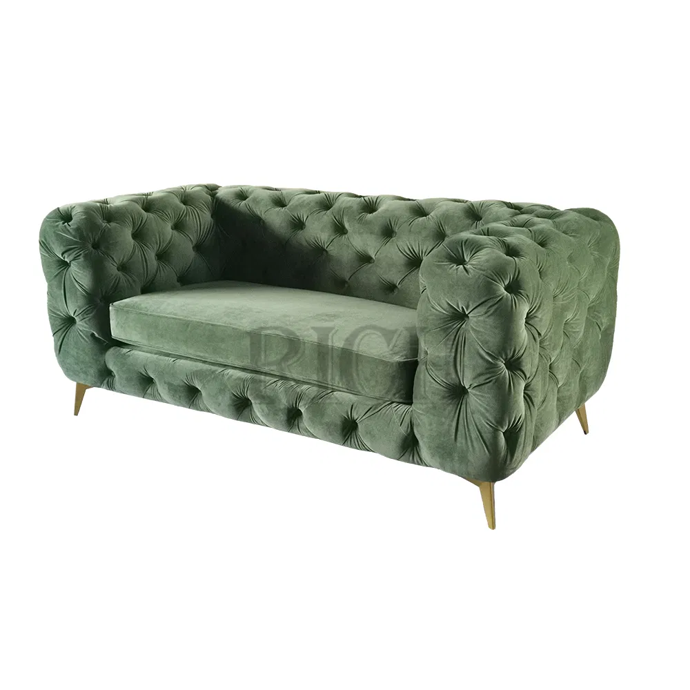 Italy Luxury Furniture Sofa 2 Seat Loveseat Velvet Fabric Chesterfield Sofa