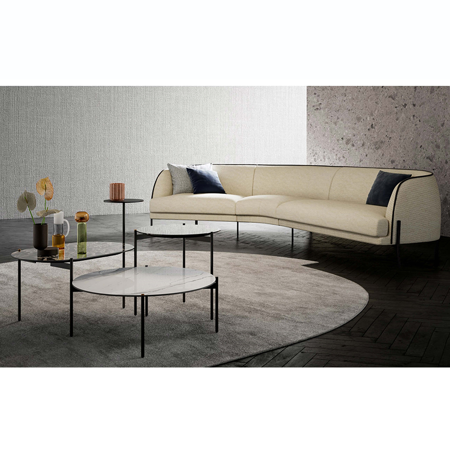 Zhida Home Furniture Round Modern Sectional Sofa Curved Design Fabric Italian Design Luxury Sofa Set Villa Living Room Metal Leg 1 2 3 Seater Leisure Sofa