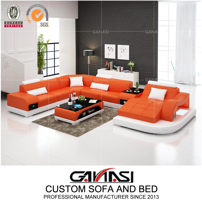 Italian Sectional Sofa 7 Piece Home Leather Chesterfield Sofa with Side Table