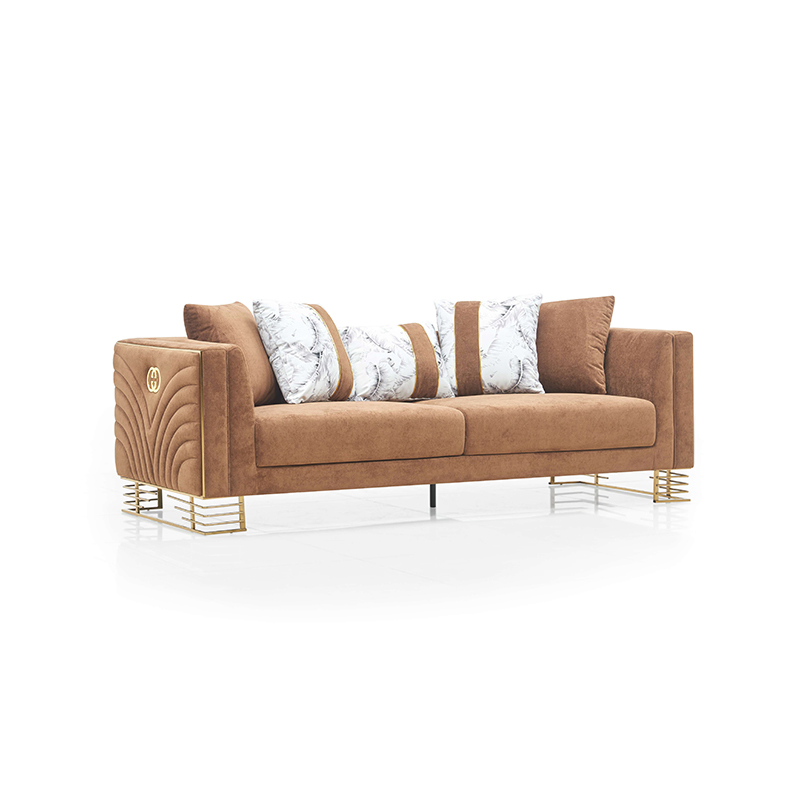 Brown Velvet Modern Metal Foot Sofa Light Luxury Living Room Furniture Stain Resistant Performance Fabric Luxury Couch &amp; Leather Sofa