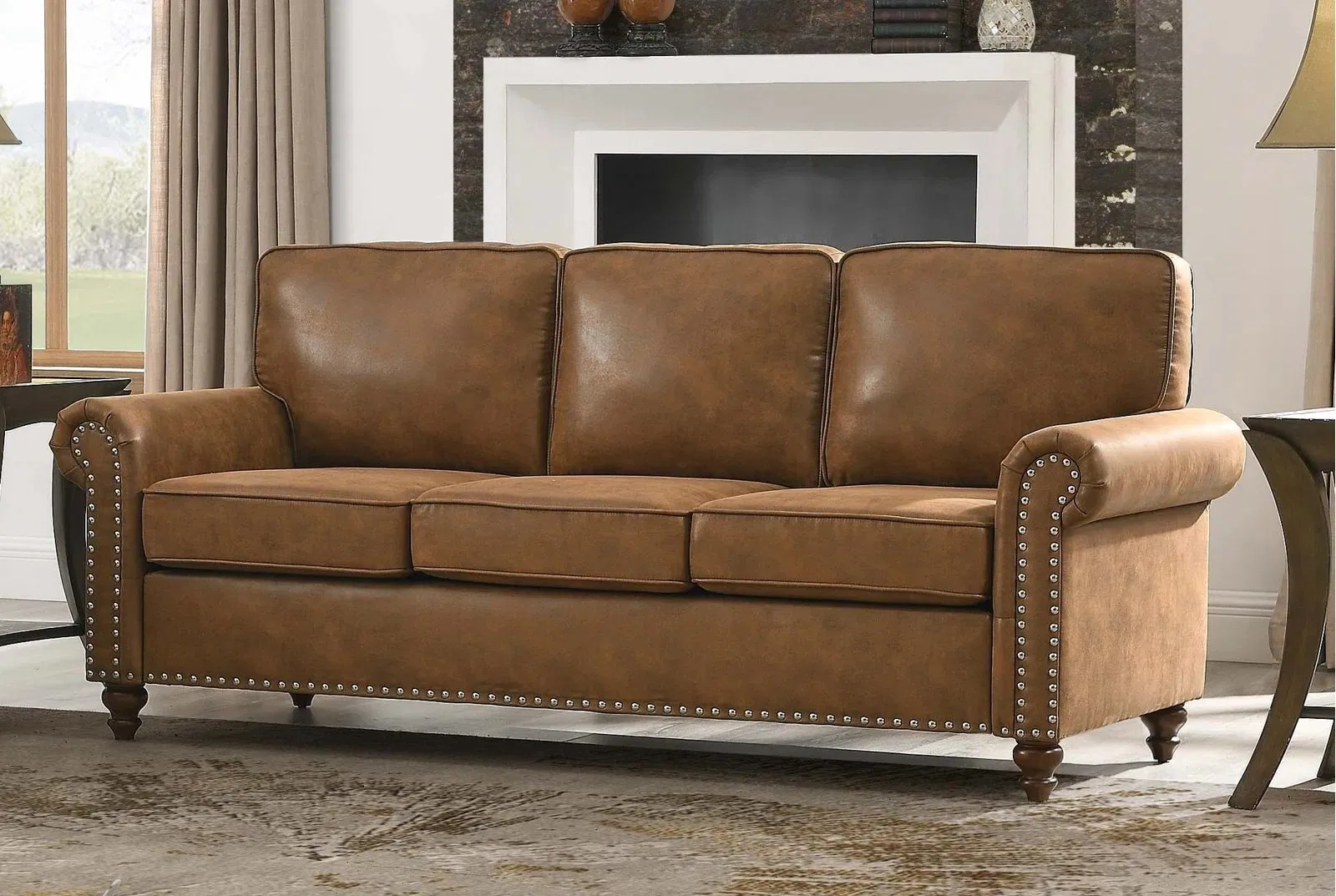 Vintage Chesterfield Genuine Leather Sofa with Cushion Brown Tufted Hotel Furniture Italian
