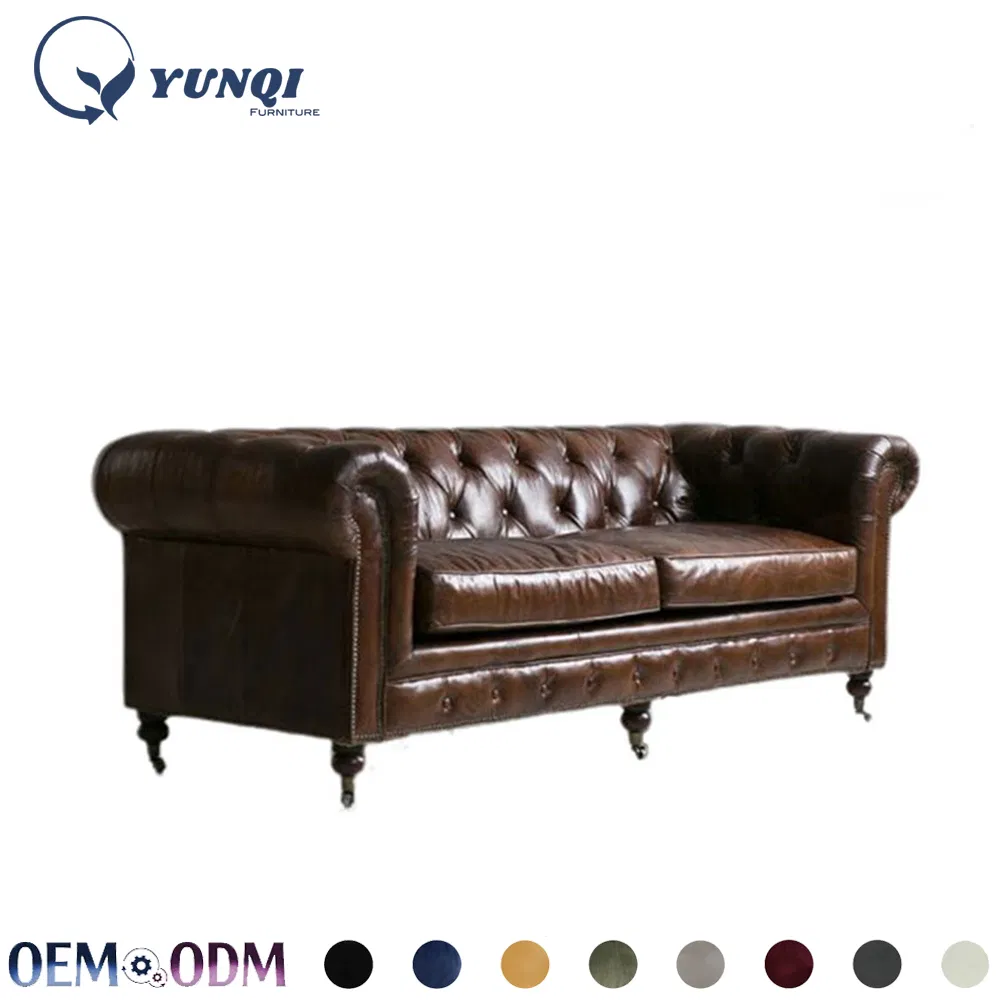 Foshan Luxury Modern Furniture Factory Living Room Leather Sofa Set Furniture Chesterfield Genuine Leather Sofa