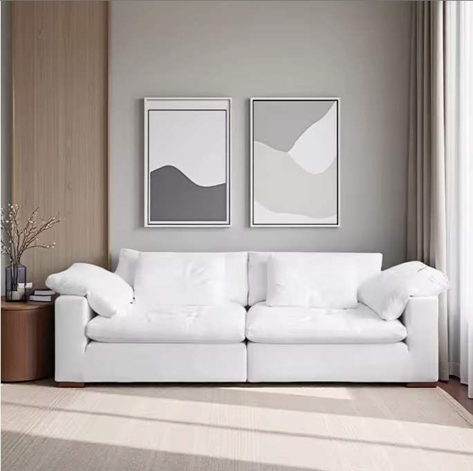 High-Density Sponge Sofa with Vacuum Packaging, Cream Velvet Upholstery, Antique Design, Small Space Friendly