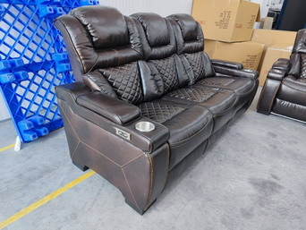 Power Reclining Sofa with LED Light in Leather Gel Material for Living Room Set