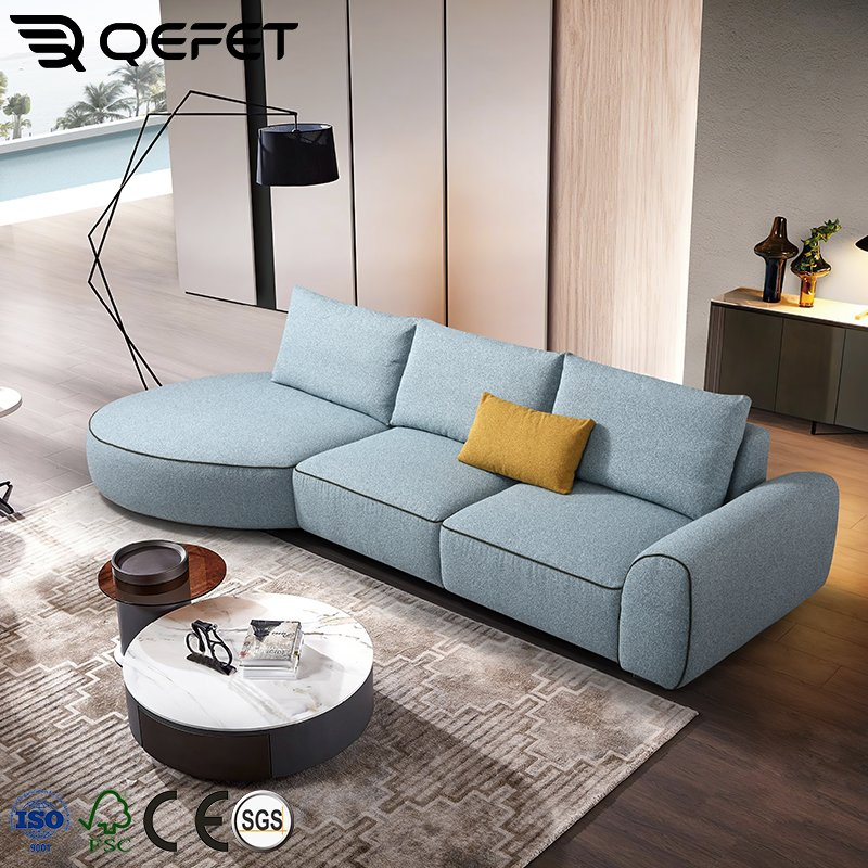 Wholesale Milan Creative Corner L-Shaped Fabric Sofas Living Room Hotel Furntiue Straight Row Backrest Three-Seat Snail Couch