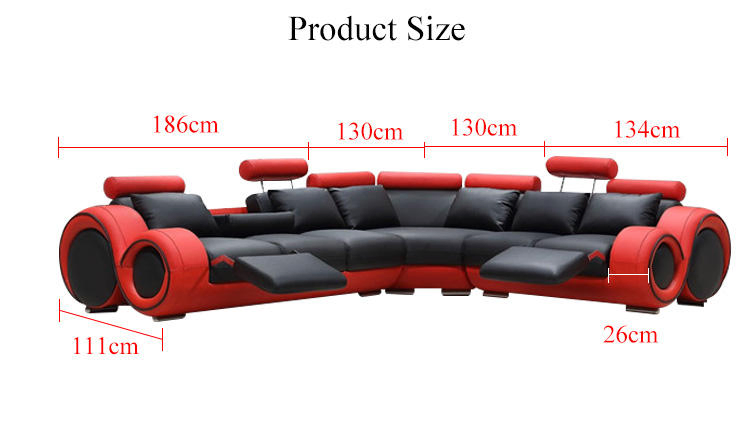 European American Popular High Quality Living Room Sofas Set Furniture Modern Round Arm Reclining Corner Genuine Leather Sofa