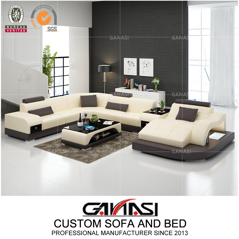 Italian Sectional Sofa 7 Piece Home Leather Chesterfield Sofa with Side Table