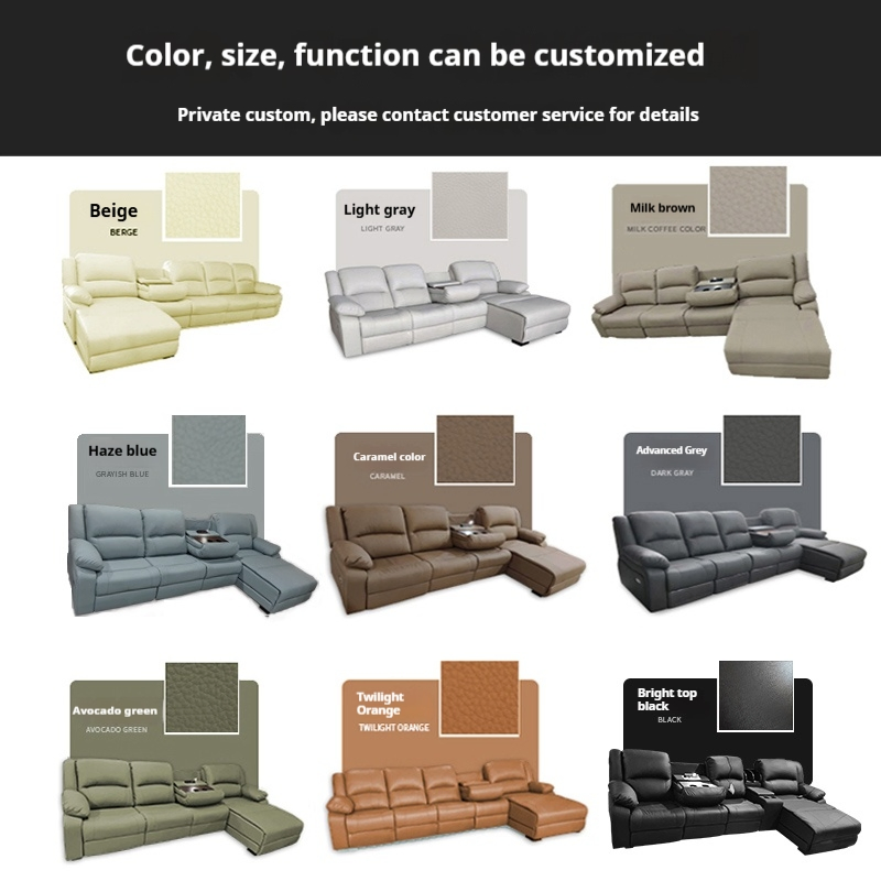 Modern Luxury Living Room Furniture Set New Design Corner L-Shaped Sofa with Cup Holder USB Electric Leather Function Sofa