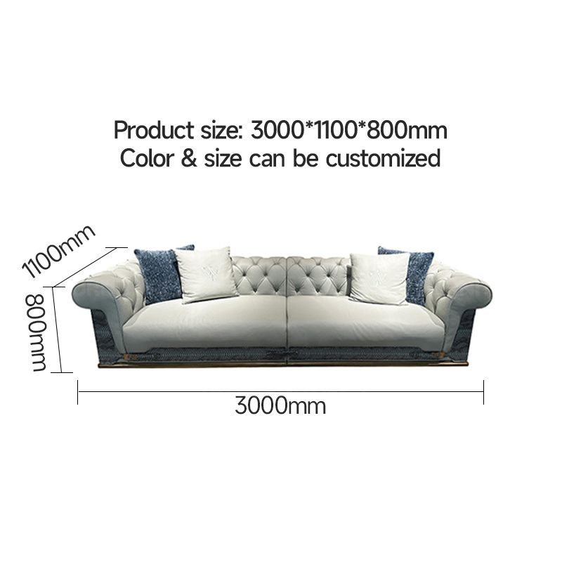 Villa Large Flat High End Leather Sectional Chesterfield Modern I-Shape Tufted Living Room Sofa