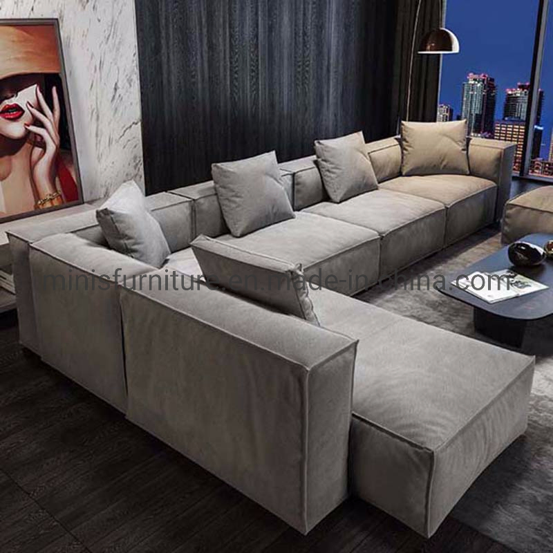 (MN-SF43) Factory Modern Grey Fabric Living Room L-Shaped Sofa