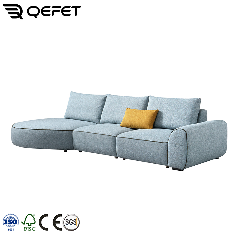 Wholesale Milan Creative Corner L-Shaped Fabric Sofas Living Room Hotel Furntiue Straight Row Backrest Three-Seat Snail Couch