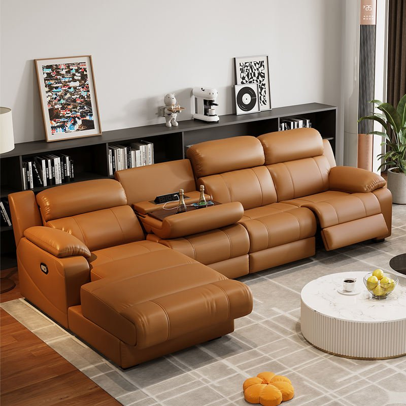 Modern Luxury Living Room Furniture Set New Design Corner L-Shaped Sofa with Cup Holder USB Electric Leather Function Sofa