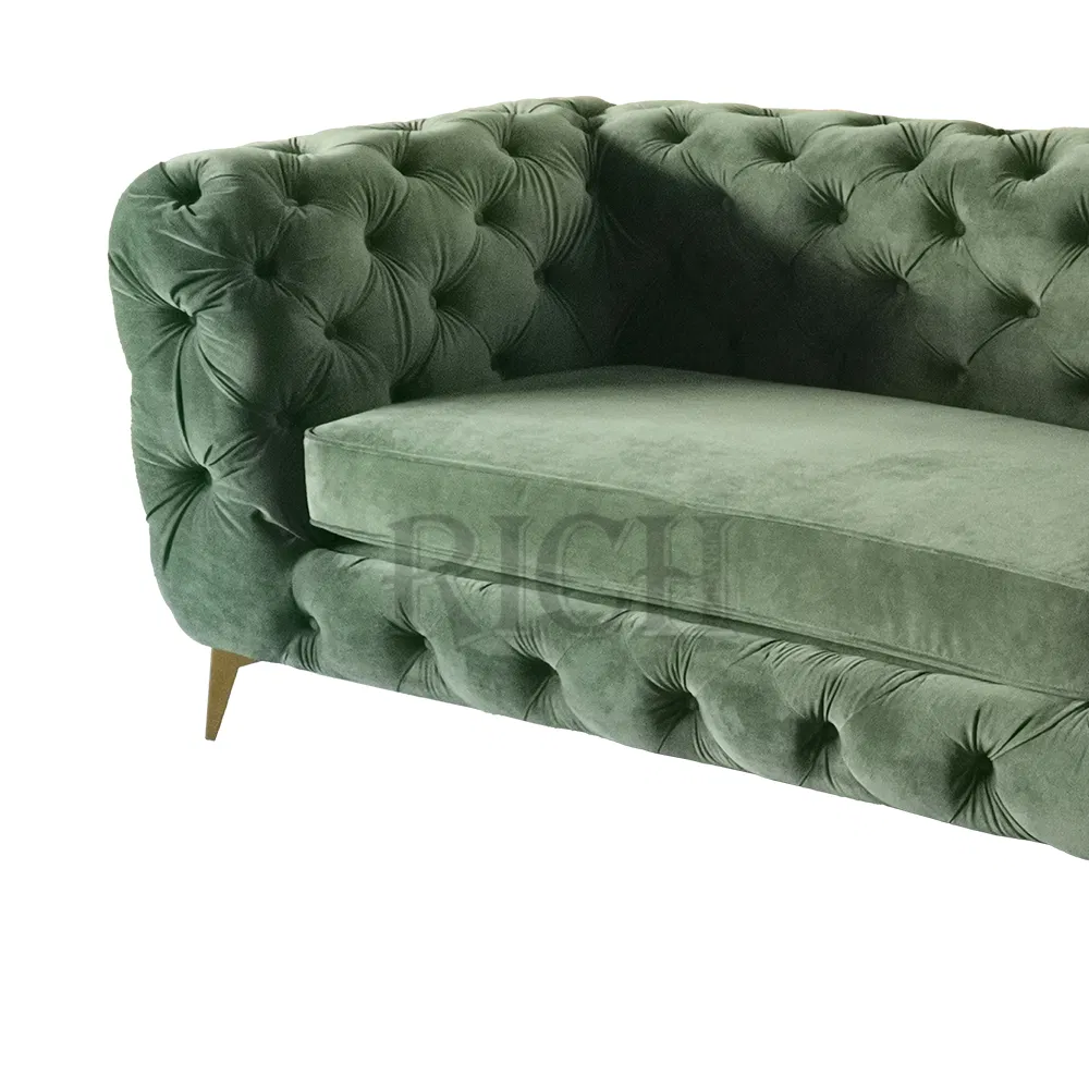 Italy Luxury Furniture Sofa 2 Seat Loveseat Velvet Fabric Chesterfield Sofa