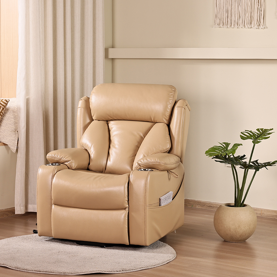 Luxury Heated Wooden Sofa Chair Adjustable Recliner Leather Reclining Sofa