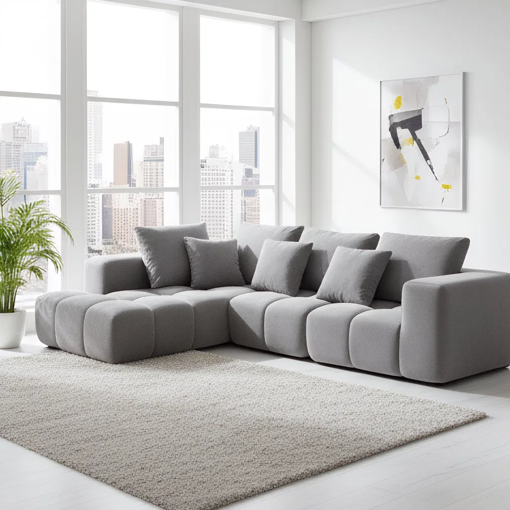 Modern Cream Velvet Sectional Sofa for Small Apartments