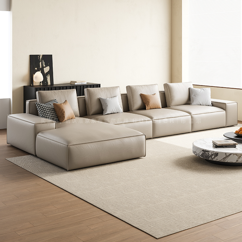 Simple Modern Living Room Function Luxury Large Apartment L-Shaped Corner Leather Sofa