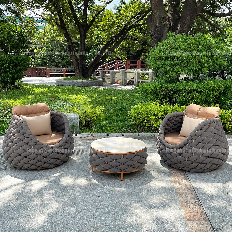 Popular Modern Balcony Hotel Lounge Chair Patio Aluminum Furniture Outdoor Garden Egg-Shaped Rope Sofa