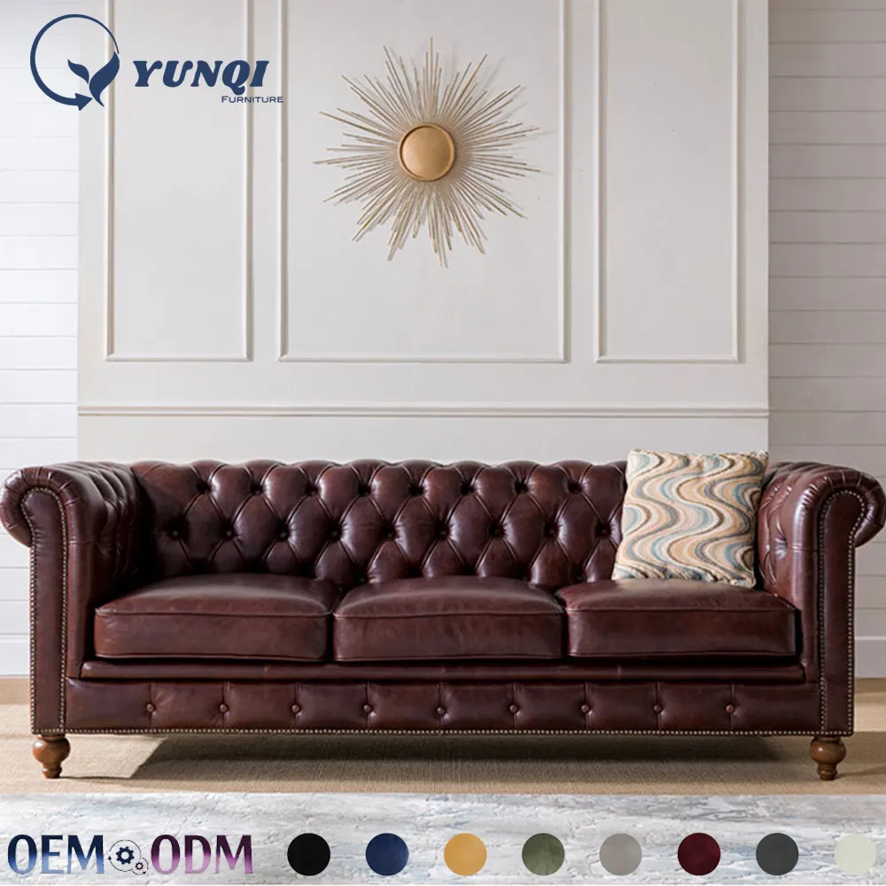 Foshan Luxury Modern Furniture Factory Living Room Leather Sofa Set Furniture Chesterfield Genuine Leather Sofa