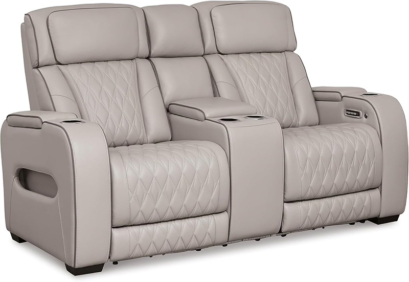Leather Match Power Reclining Loveseat Modern Design