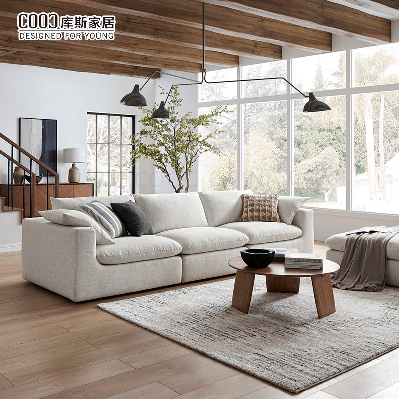 Modern White Fabric 3 Seater Sofa Living Room Comfort Modular Sectional Floor Couch Cloud Sofa Set
