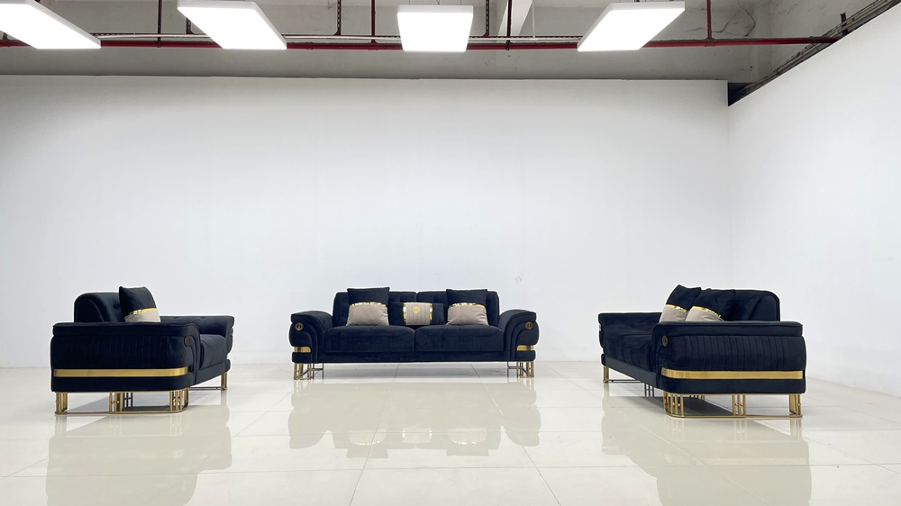 Customized Living Room Sofa Furniture Modern Luxury Design 1 2 3 Seater Velvet Fabric Sofa Couch with Golden Legs